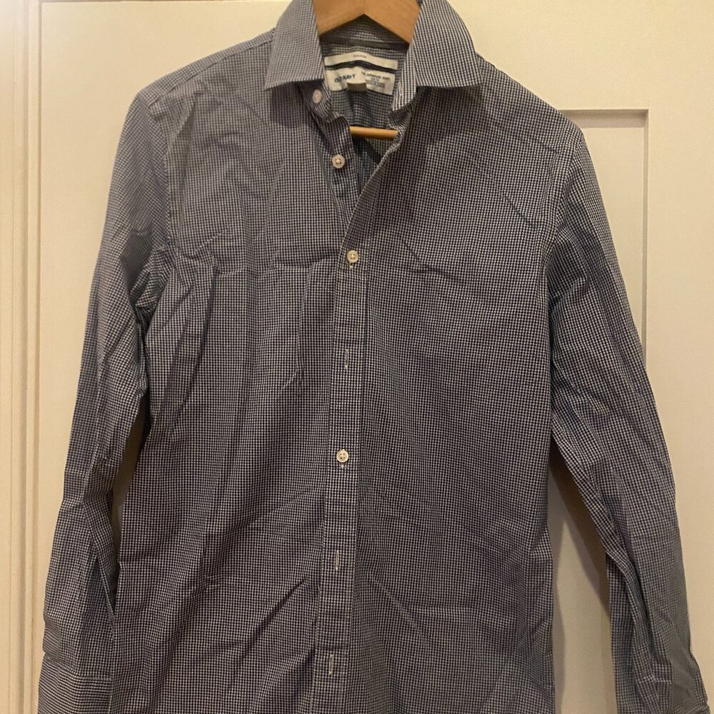 Old Navy Mens Blue & White Checked Slim Fit Dress Shirt
